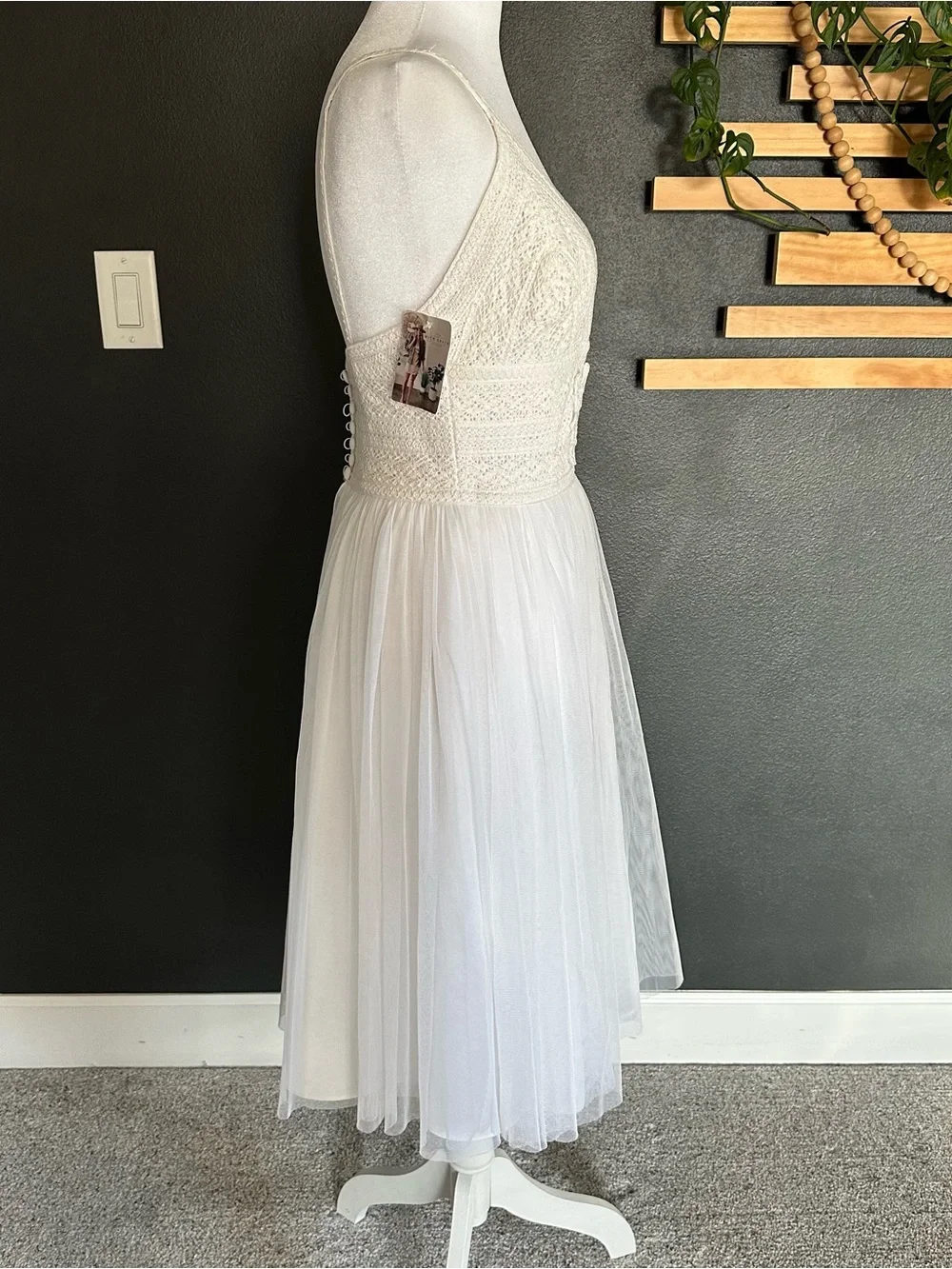 With Grace Ivory Lace Tulle Midi Dress NWT $800 Boho Bridal Anthro style Sz 8 - Picture 8 of 11